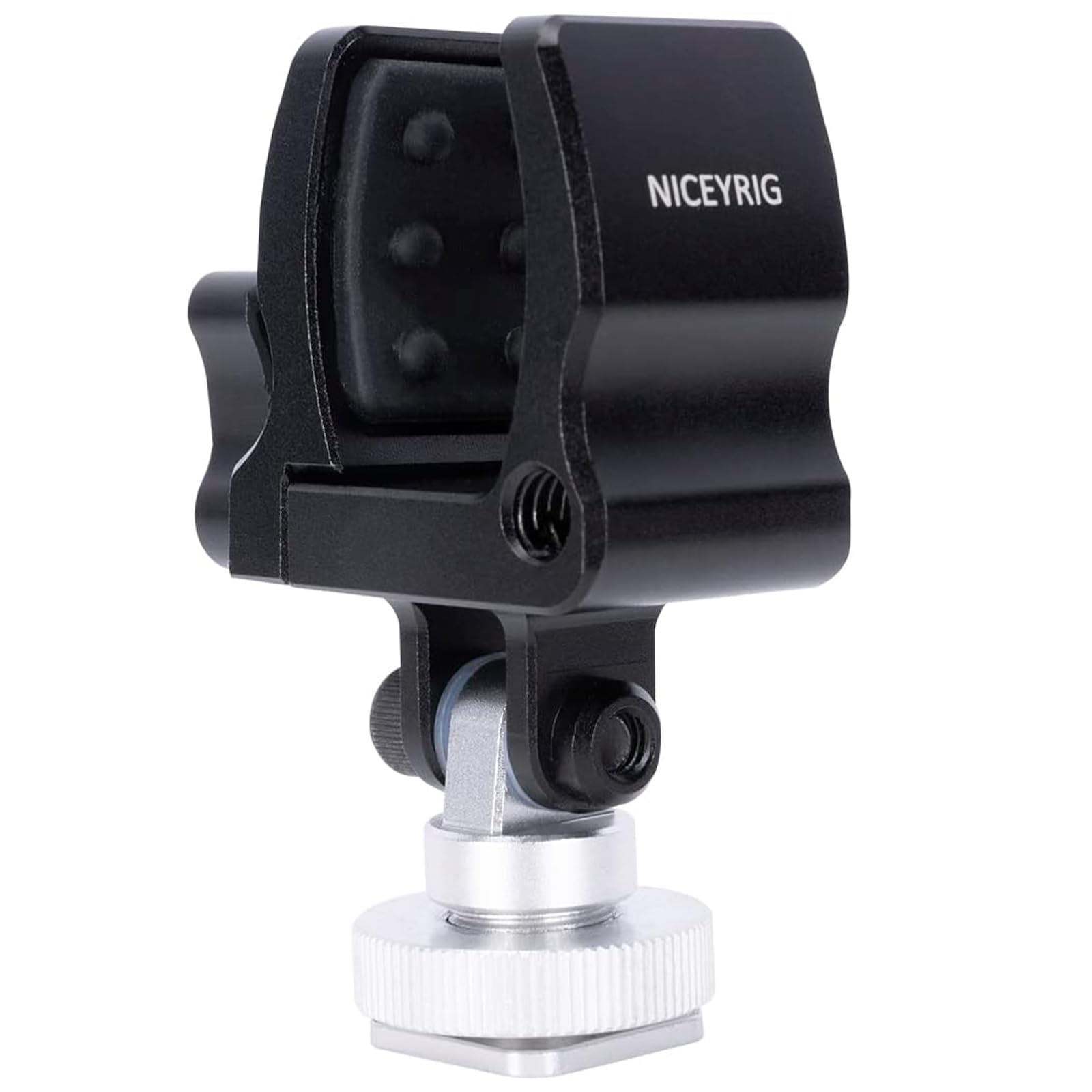 NICEYRIG Clip de Microphone avec mâchoire Qui s'ouvre de 18,5 à 35 mm, matériau en Alliage d'aluminium et Acier Inoxydable, Tampon Anti-Chocs en Silicone et Griffe inférieure et Trou fileté 1/4-549