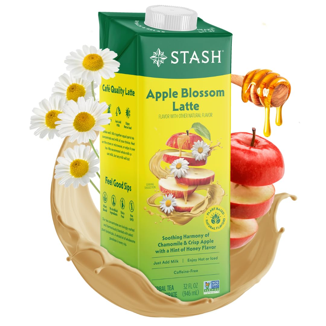 STASH Apple Blossom Latte - Dairy Free Plant Based Chamomile Tea Concentrate - Caffeine-Free - 32 fl oz, 5 Servings