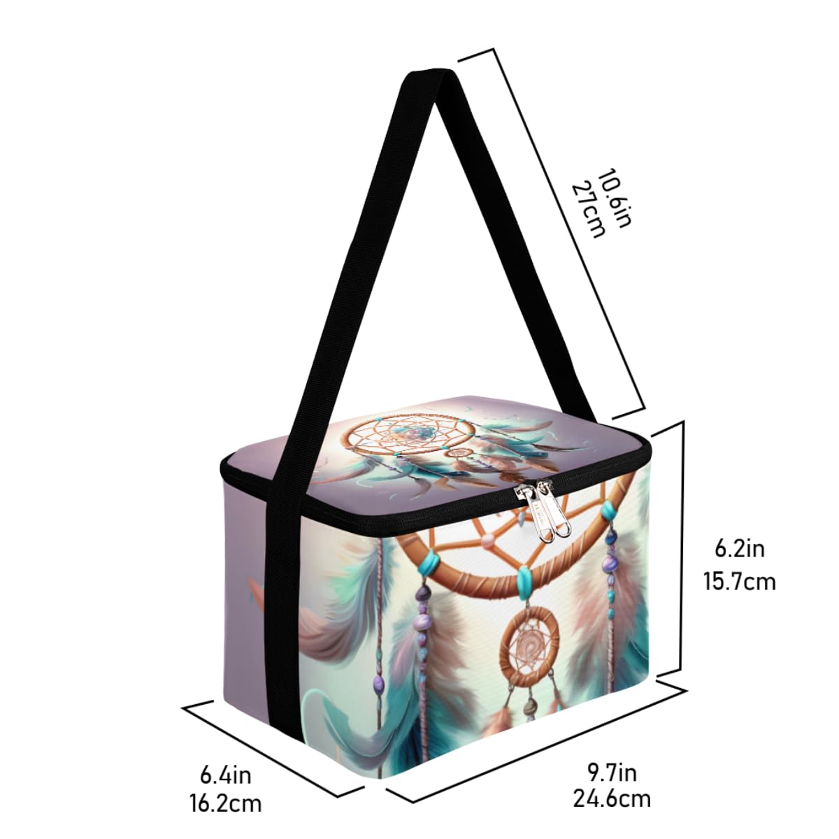 GzLeyigou Lunch Bags for Women Men 9 Cans,Boho Dreamcatcher Hot & Cold Food Delivery Bag Insulated Grocery Bag Insulated Lunch Box Feathers Cooler Bag for Office Work Picnic Beach