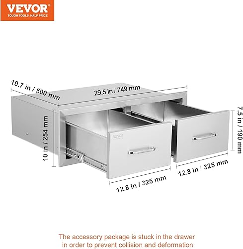 Miniatura 3 de Mophorn Cajones de cocina al aire libre de 30 pulgadas de ancho x 10 pulgadas de alto x 20 pulgadas de profundidad, cajones horizontales dobles de