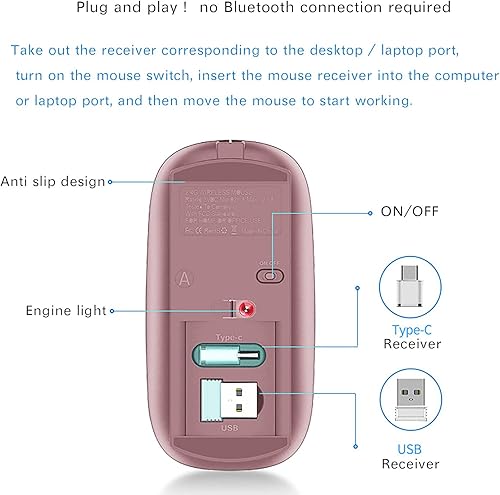 Miniatura 9 de JETTA Mouse inalámbrico para MacBook Pro, MacBook Air, laptop, PC - 1600 DPI, batería recargable, agradable al tacto, silencio clic, Plug and Play