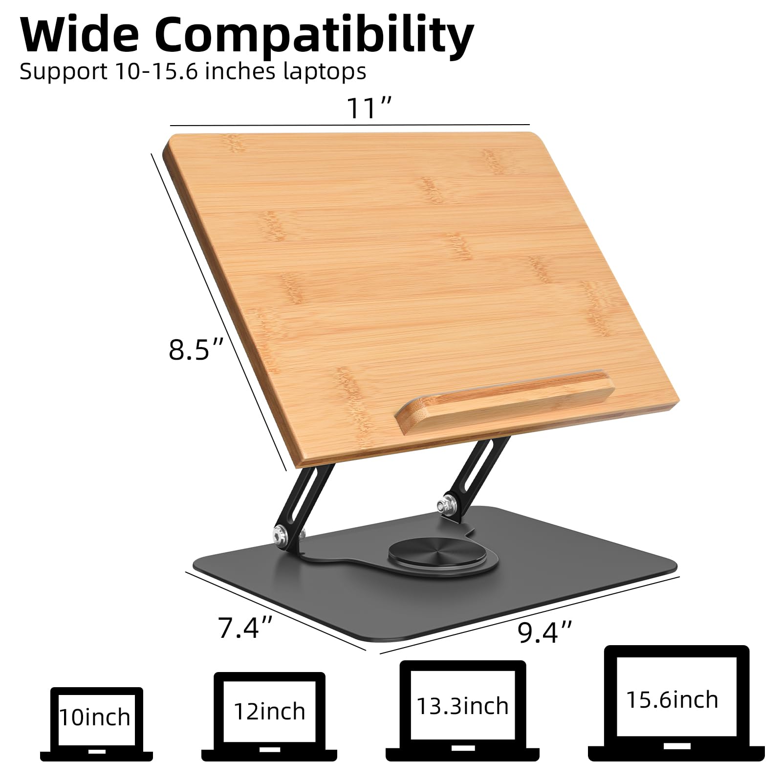 wishacc Supporto regolabile per laptop con base rotante a 360, supporto per computer portatile Ergonimic pieghevole per scrivania compatibile con MacBook Pro/Air fino a 16 pollici, legno di bambù (28