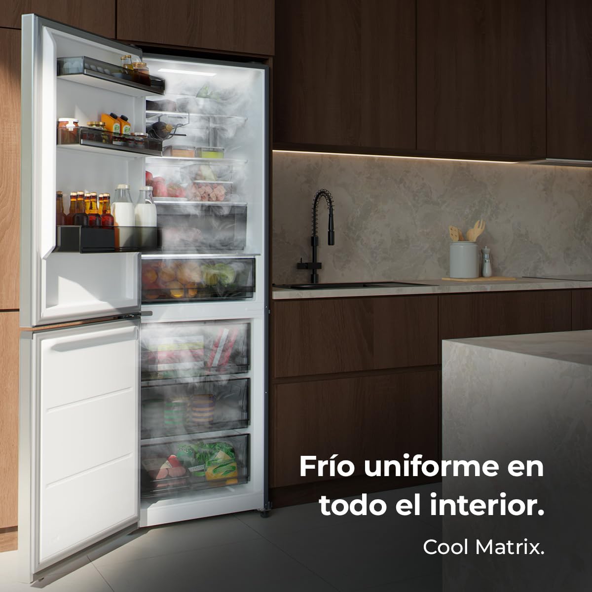 Cecotec Frigorífico Combi 409L Total No Frost Bolero CoolMarket Combi 409 Inox C. Altura 185cm, MAX INSIDE con VIP Tech, Compresor Inverter Plus, Bajo Consumo, Cajón Temperatura Variable, Inox