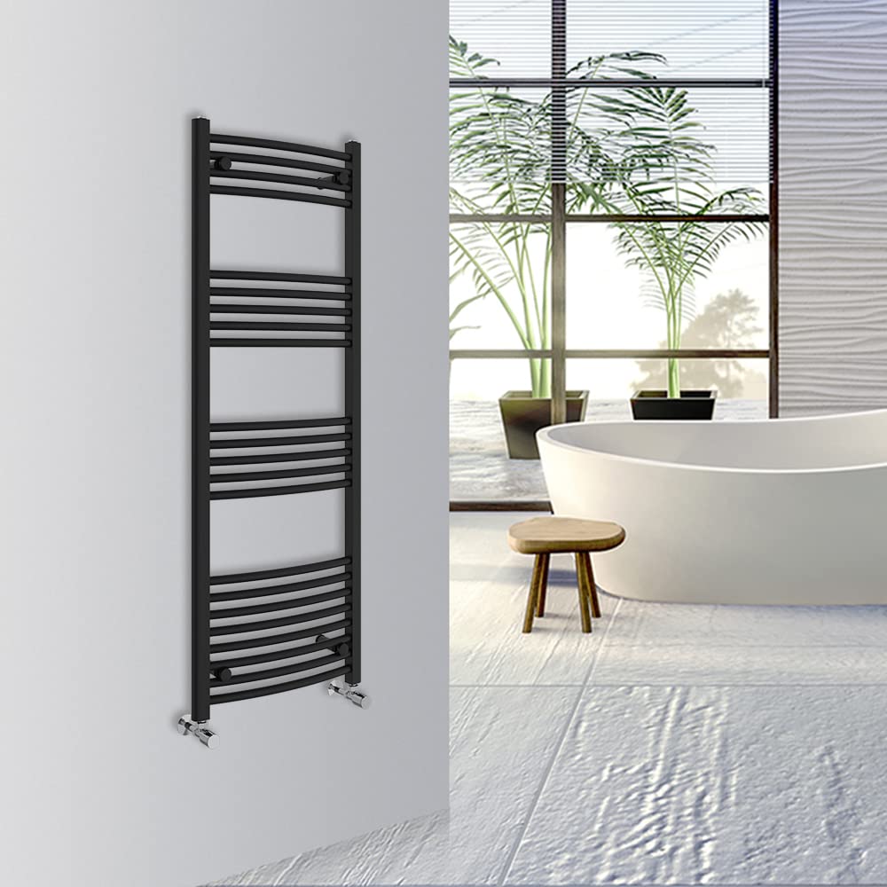 Warmehaus Curved Bathroom Heated Towel Rail Warmer Radiator Central Heating 1400x500mm - Black