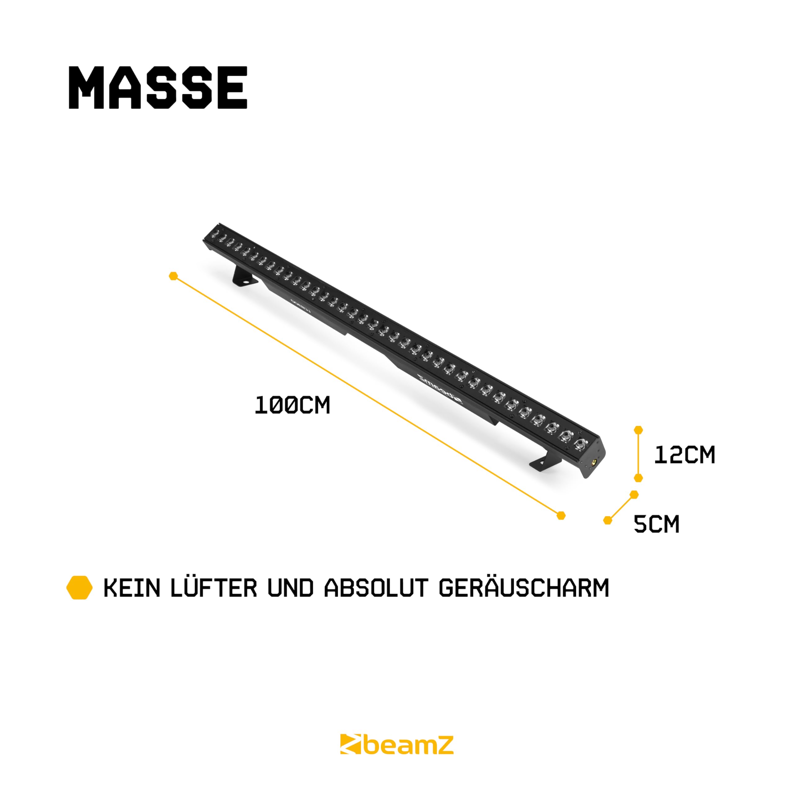 BeamZ LCB300 LED Bar DMX Lightbar RGBW Discolicht Partylicht mit 36 kraftvollen 4-in-1 RGBW LED’s je 3 Watt, Kettenfunktion (Max.6), Master/Slave, IP20, Powercon, 100 x 5,5 x 12cm, Auto Modi