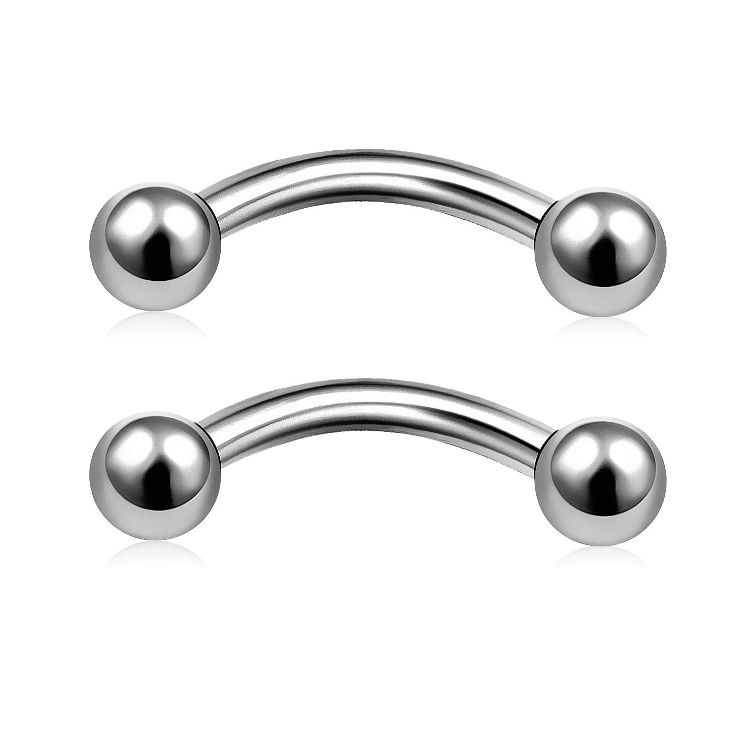 2pcs Titanium Curved Barbell Eyebrow Lip Nose Bars 16G 6/8/10mm Tragus Helix Daith Cartilage Piercing Stud