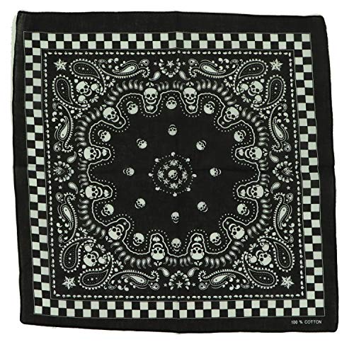 Motique Accessories Skull Bandana with Checkered Edge