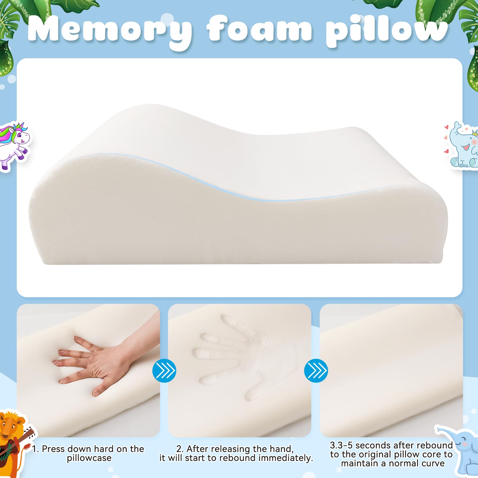 YAOZUP Cuscino Memory Foam Bambini,Cuscino Culla,Cuscino per Bambini con Federa,Ipoallergenico,Anti Acari,Cuscino per Bambini per Sonnellini per Ragazzi e Ragazze (3-10 Anni) (A Elefante)