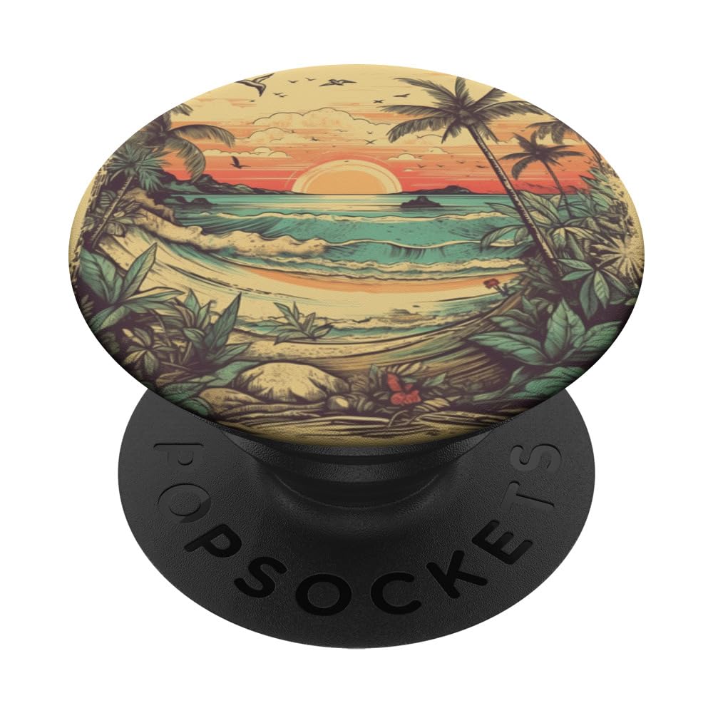 PopSockets PopGrip Mit Strand-Design – Meer, Welle, Sand & Sonnenuntergang – Klebender Handy-Griff Für Glatte Hüllen