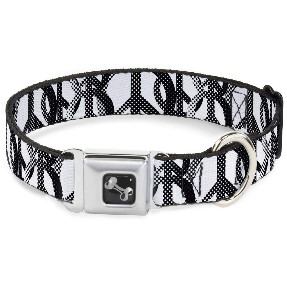 Collier chien Buckle Down motif paon pois noir blanc boucle os large
