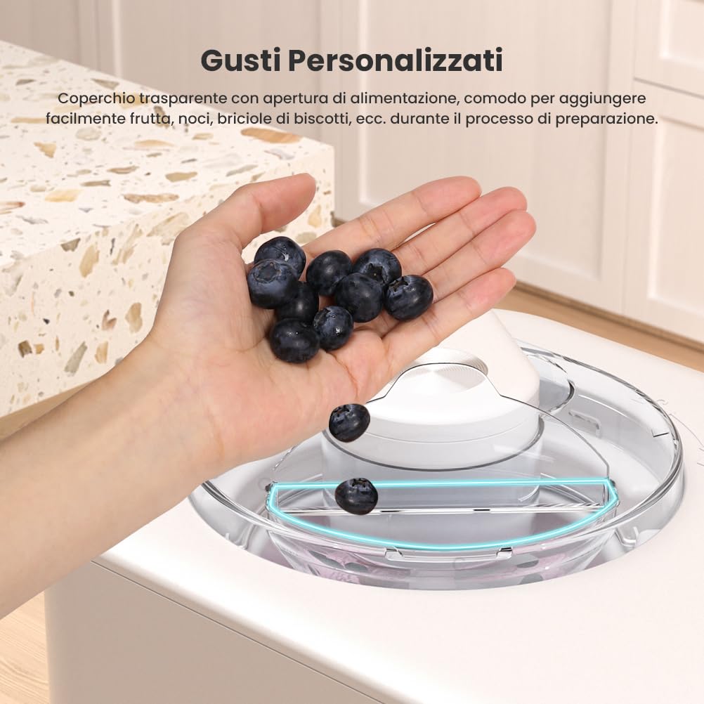 Gelatiera con Compressore 1,2L, Gelatiera per Gelato Professionale, Autorefrigerante Macchine Gelato, con Ciotola Estraibile in Alluminio/Paletta per Gelato/Tazze Graduate