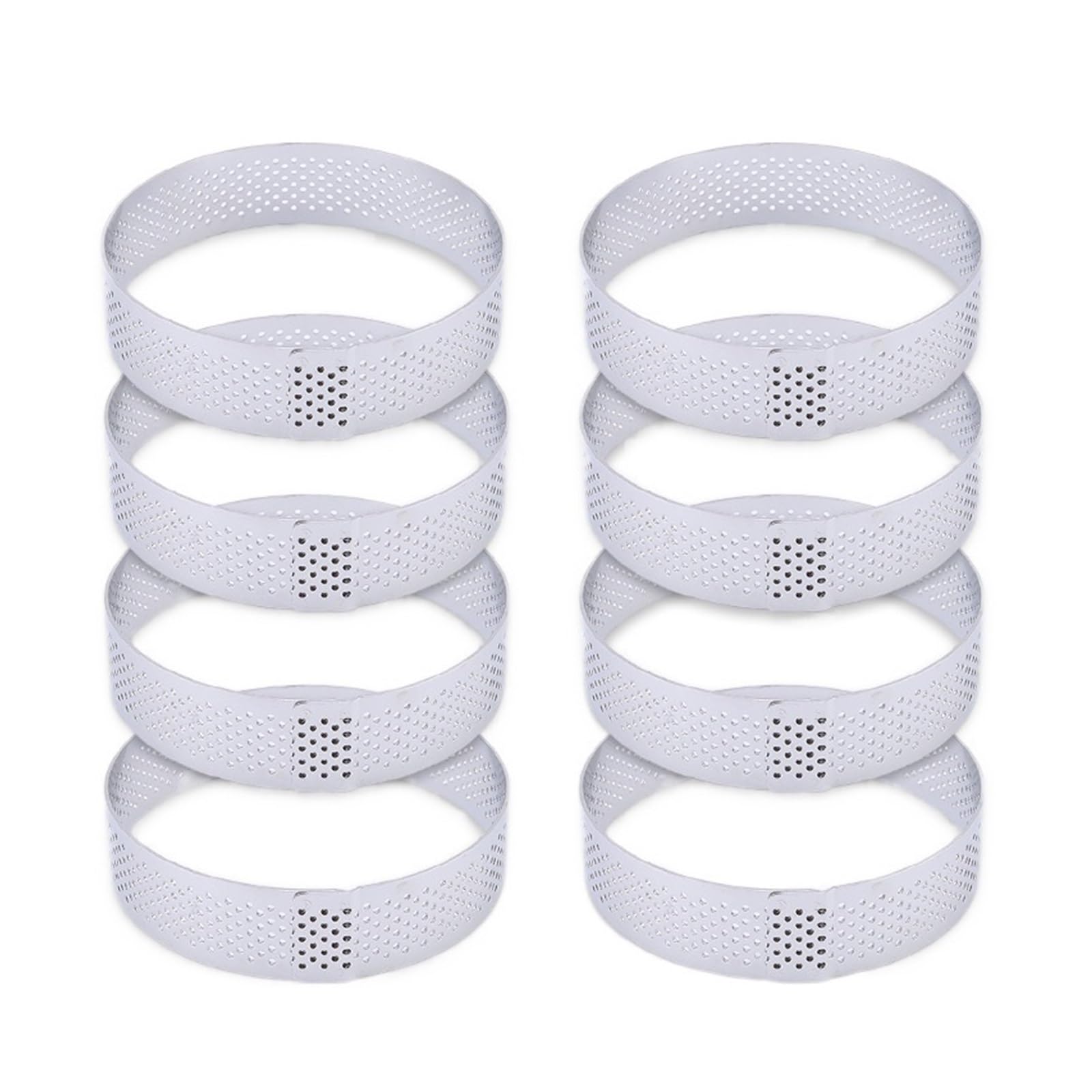 SSIMOO 6 8 10 CM en Acier Inoxydable Tarte Moule Anneau Tartelette Gâteau Mousse Moules Biscuits Pâtisserie Cercle Cutter Tarte Anneau Perforé (Color : 8PCS 8CM)