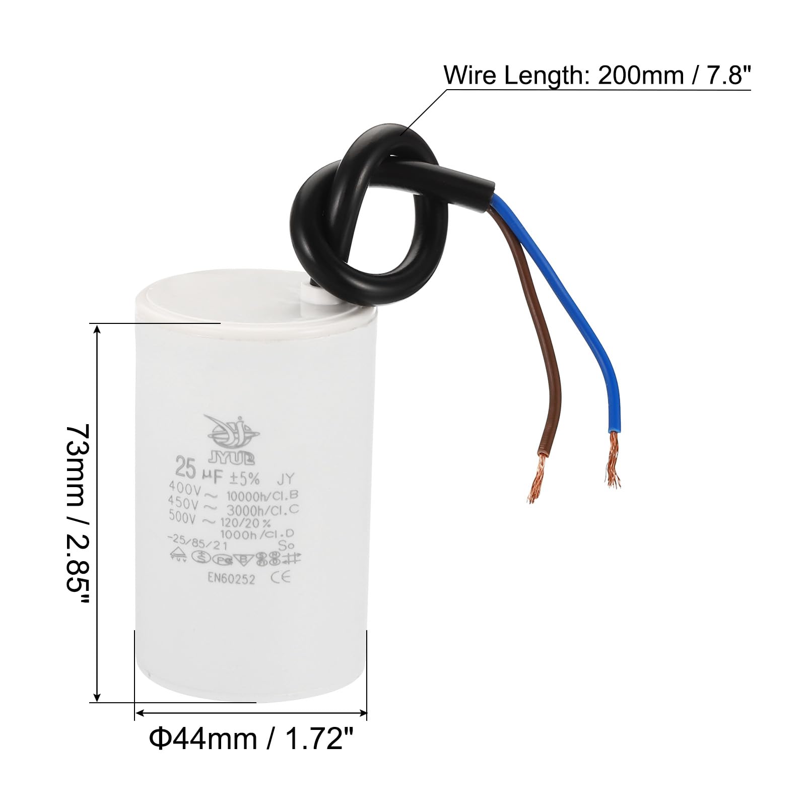 PATIKIL CBB60 55uf Funzione Condensatore,1pz AC 450V 2 Fili 50/60Hz Cilindro 105x49mm per Acqua Pompe, Lavaggio Macchine Motore Avvio