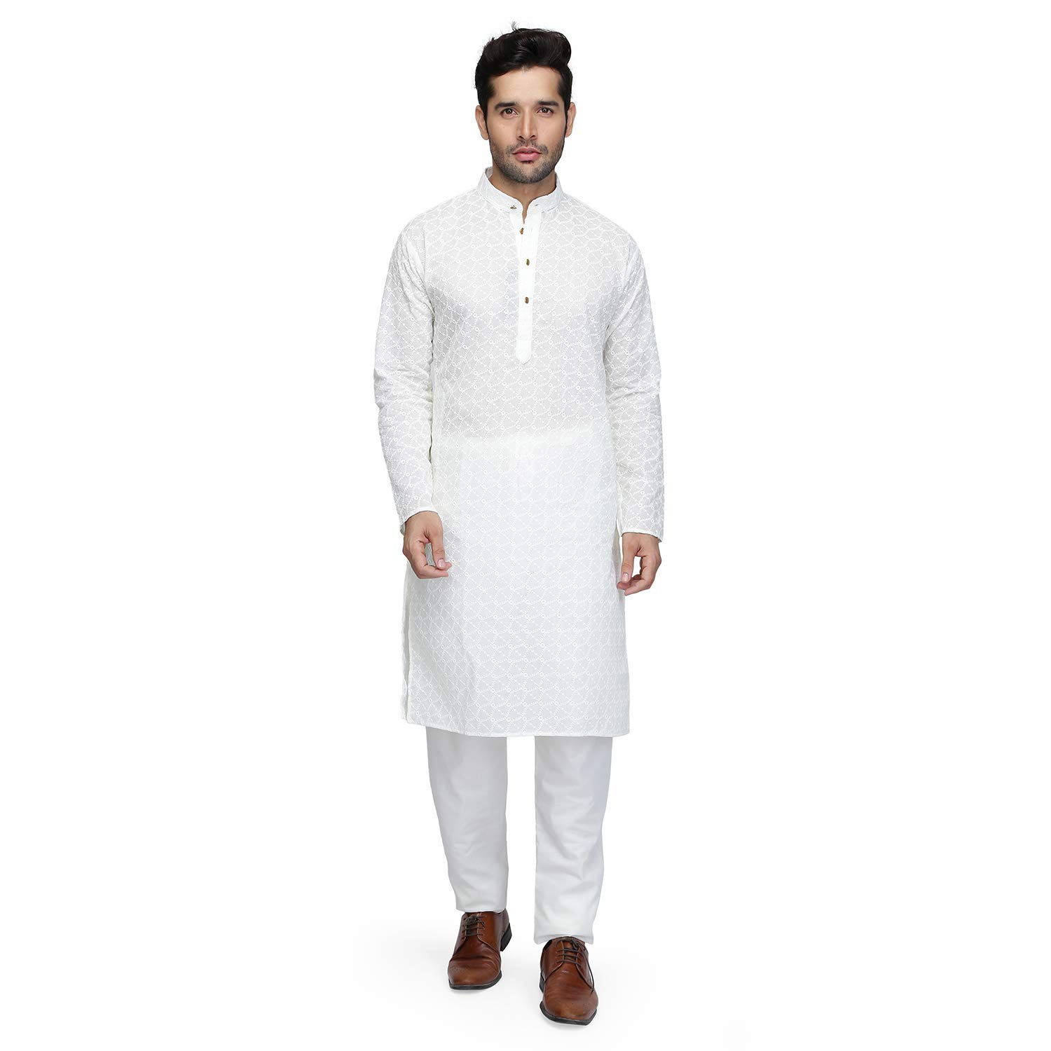 royal kurta Men's Cotton Lucknowi Chikan Kurta Pyjama Set ()-picture-34
