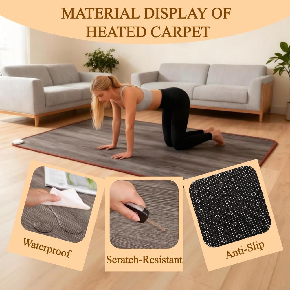 Tappetino riscaldante Portatile, riscaldatore Elettrico per Pavimenti radianti con Timer di Riscaldamento rapido, per casa, Soggiorno, Ufficio, Yoga,50 * 100cm
