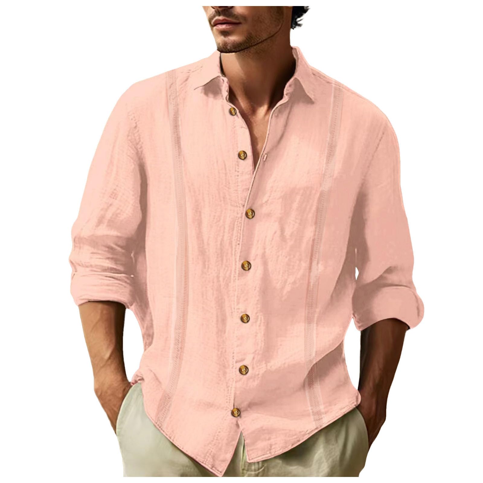 Genérico Camisa Manga Larga Hombre Slim Fit Camisa Hawaiana Hombre Antiarrugas Camisas Verano Hawaianas Hombre Manga Corta Camisa Retro Manga Larga de Color Sólido Hombres