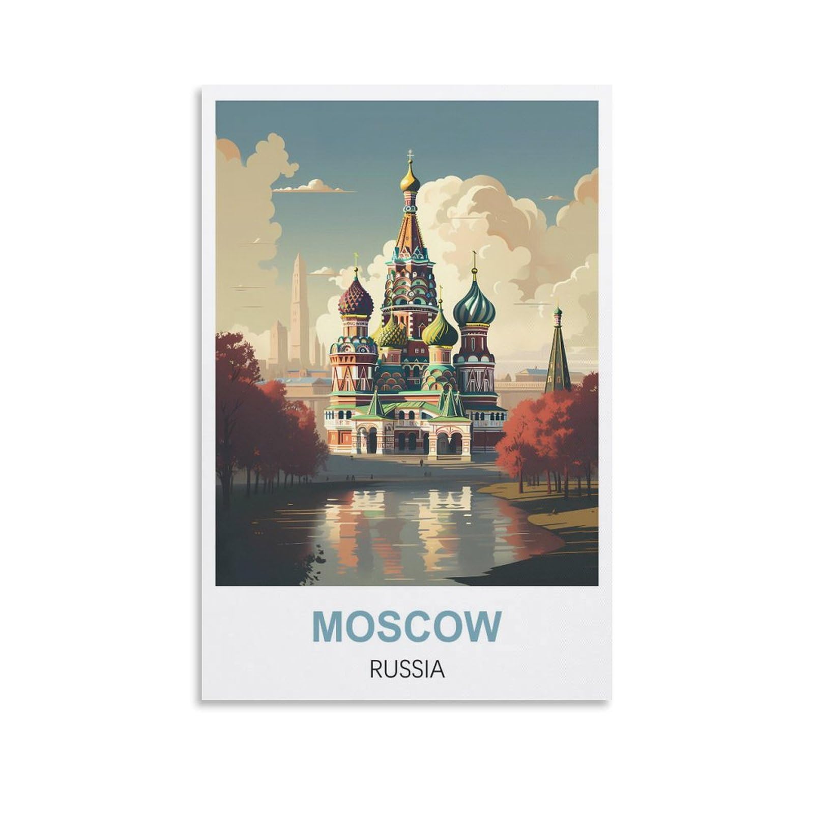 Wgmdoee Unframe-Style Moscow Russia Vintage Travel Poster 16X24inch(40X60cm) Canvas Poster Living Room Wall Art Home Decor