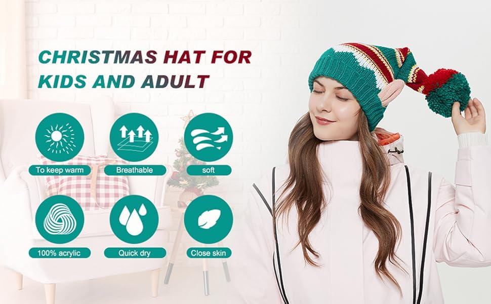 Christmas Hats for Women, Kids and Men Elegant Knitted Warm Funny Beanie for New Year Festive Holiday Party4