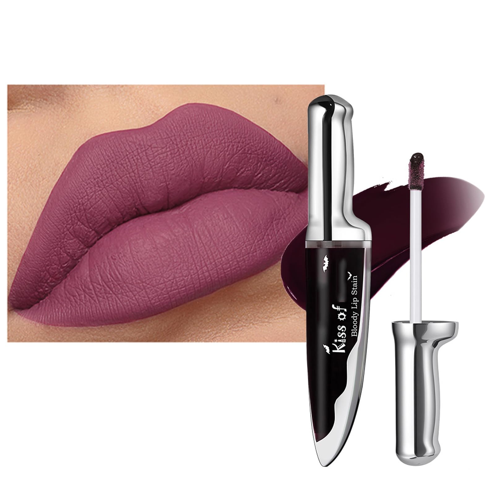 AKARY Purple Matte Liquid Lip Stain, Waterproof & Transferproof Lipstick, Glossy Finish Lip Gloss, Hydrating & Lightweight High Coverage, LongLasting Bold Stain, Non-Sticky for Halloween Parties, #3