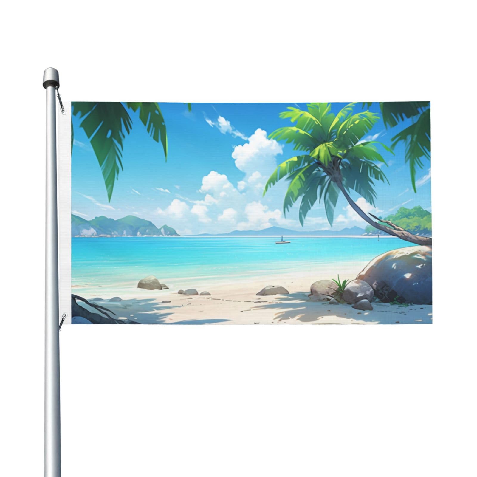 Aliment Palm Tree Tropical Beach Shoreline Garden Flag Single-Layer Double-Sided Printed Metal Buckle 3 X 5 Feet Outdoor Home Garden Decor