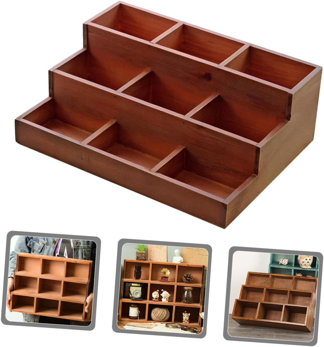 Ciieeo 9grid Solid Wood Retro Storage Cabinet Compartment Display Rack for Collectibles Action Figures Dolls Candy Multipurpose Display Stand