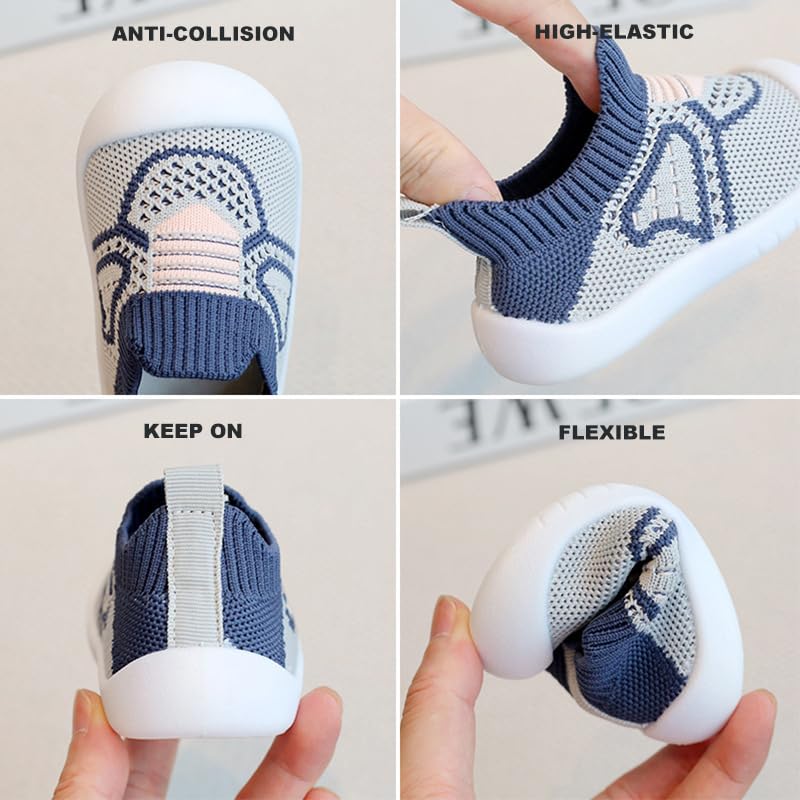Baby Slip-on Sneakers Toddler Walking Sock Shoes Girls Boys Non-Slip Breathable Mesh Tennis Shoes 2 Pairs 5