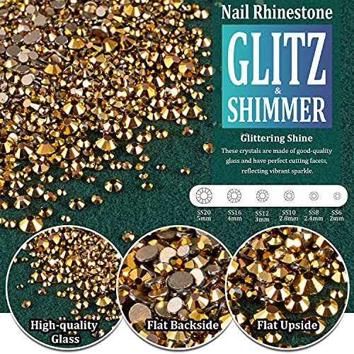 Multi Shapes Gold 3D Glass Crystal Nail Art Rhinestones Kit With Flatback Round Bead Charm Gem Stone Jewelry Diamond With Pickup Pen + Tweezer For Manicure Makeup Diy Craft Decoration #TOP1