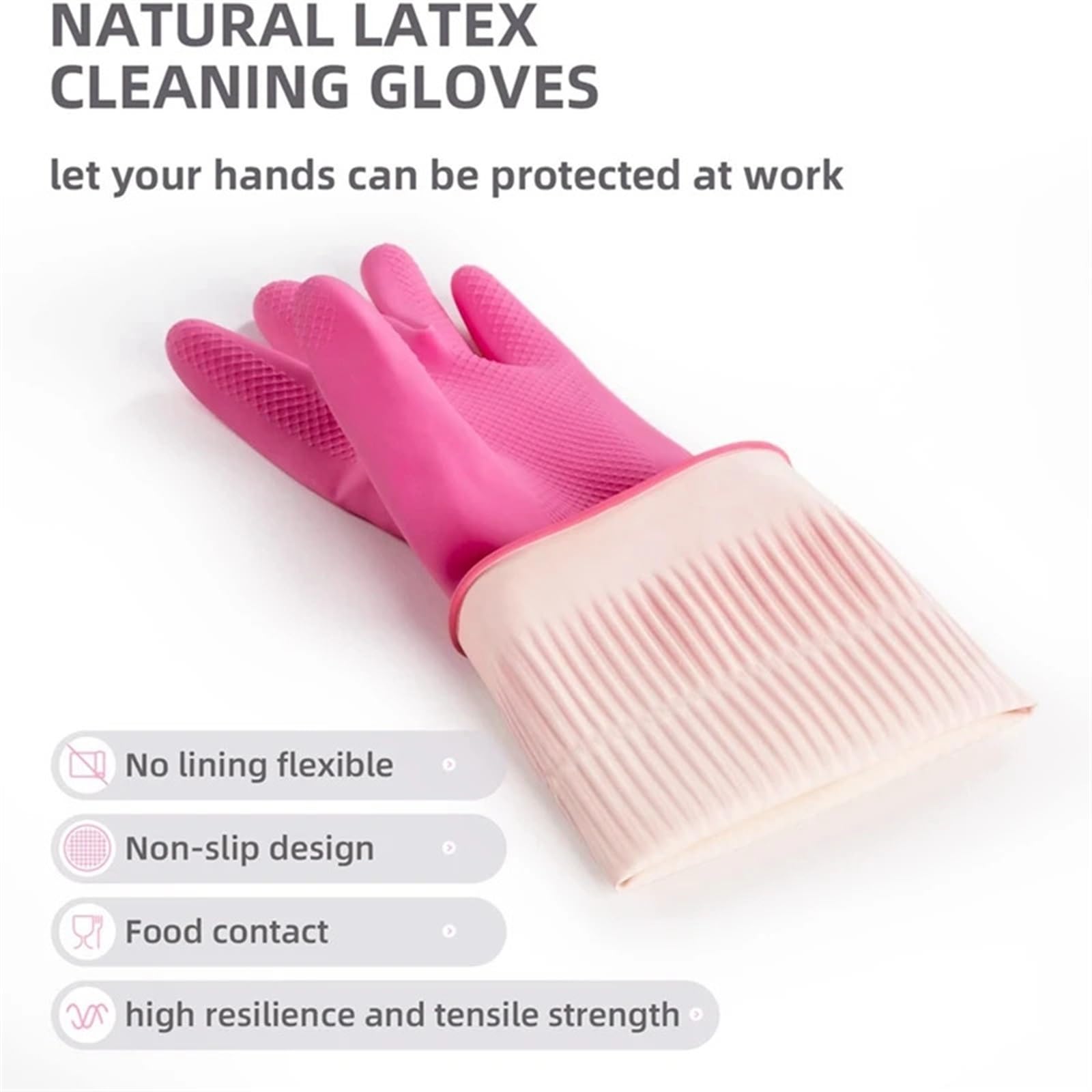 Rubber Gloves 2 pares de guantes goma for limpieza lavavajillas, reutilizables, impermeables, antideslizantes para todo tipo de tareas de limpieza(S)