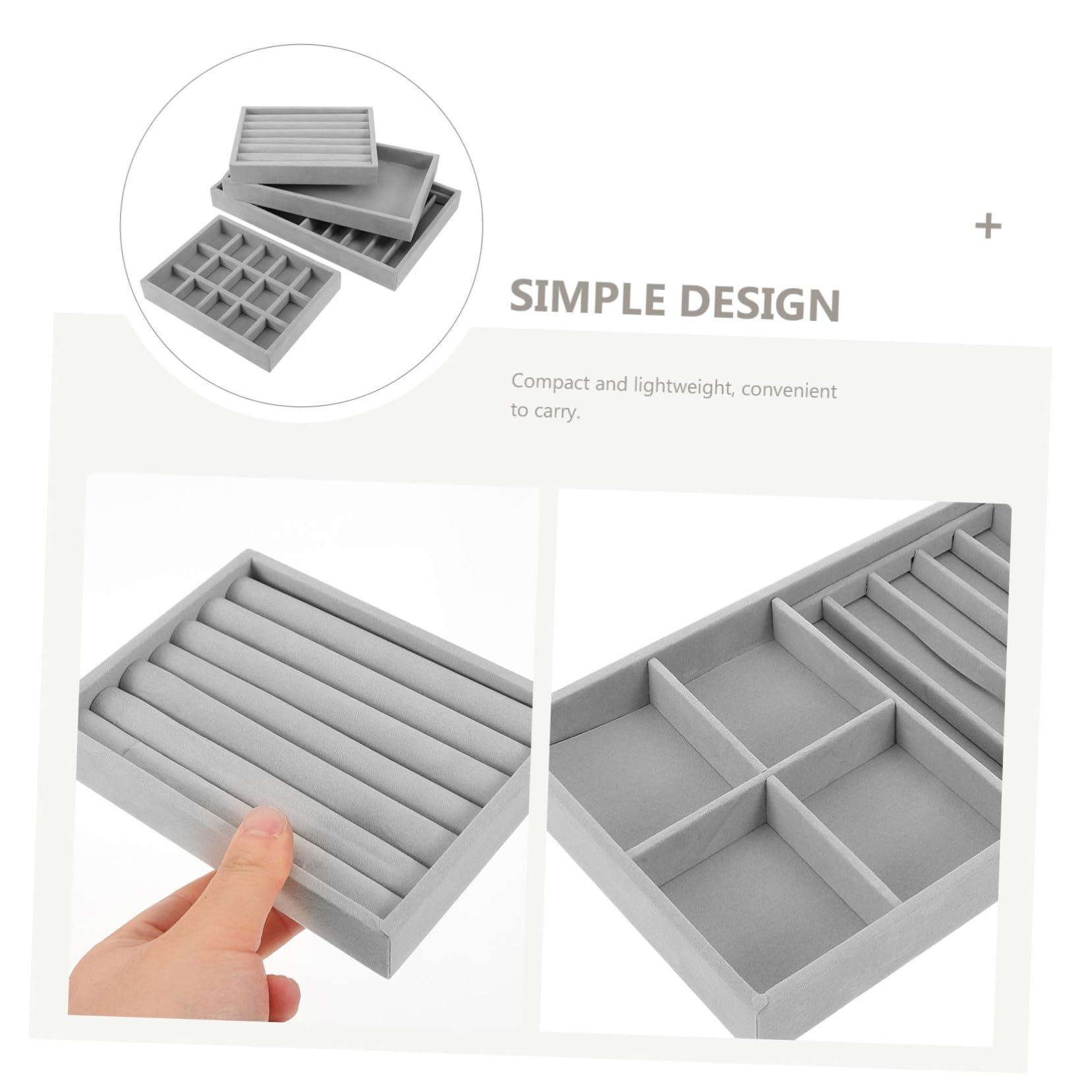 HEMOTON 4pièces Plateau Organisateur Bijoux Tiroir Présentoir Bagues Boucles d Oreilles Colliers Rangement Douce Et Résistant