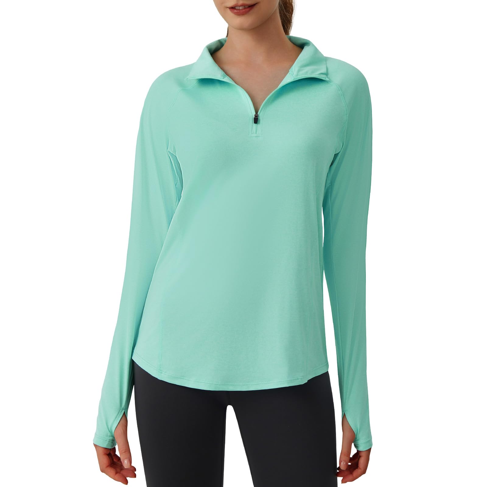 beroy Women's 1/4 Zip Shirts Pullover Long Sleeve Thumb Holes Workout Athletic Hiking Running Cycling Shirt with Pocket