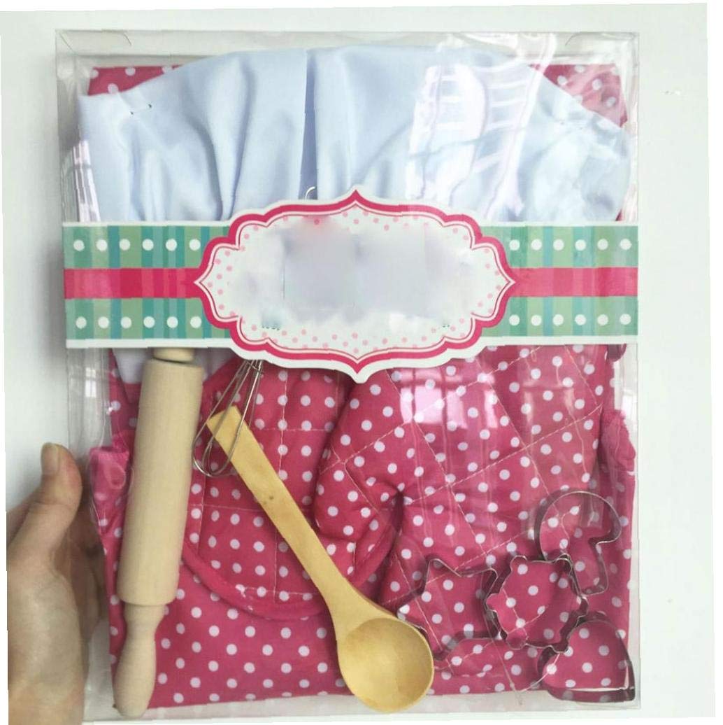 Chef Set for Children, Kitchen Role Play Chef Costume, Pink with Apron, Chef's Hat, Utensils, Cooking, Mitt Good Choice, Utilities