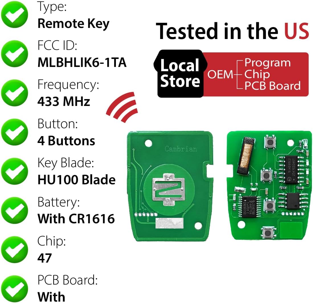 2 Keylessbest Replacement for 2016 2017 2018 2019 2020 Honda Accord LX LXS Sport Civic Key Fob Remote Control MLBHLIK6-1TA 4 Buttons 433MHz