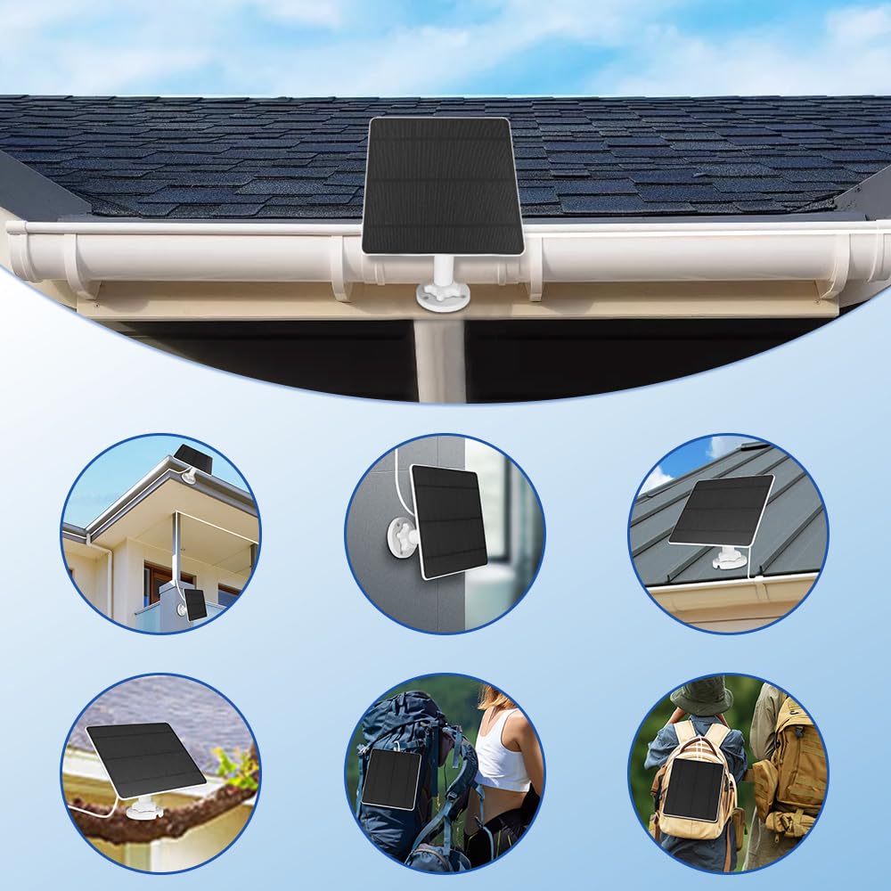 5W Solarpanel für Überwachungskamera Aussen Akku, 5V Solarmodul ist kompatibel mit WYZE Battery Cam Pro, Eufy Camera & Arlo Essential Spotlight/XL Spotlight Camera, mit Micro-USB, DC, Type-C(2 PACK)