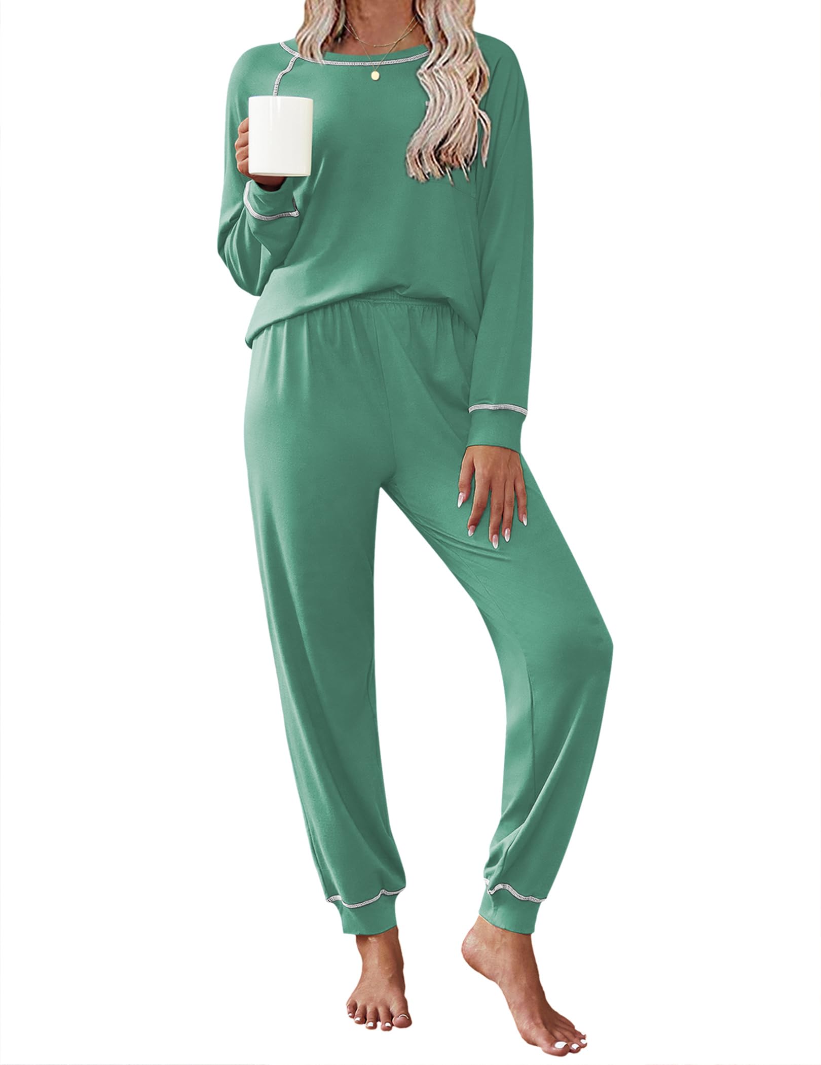 Ekouaer Pajamas Set for Women Soft Comfy Pjs Jogger Lounge Sets | Pullover Long Sleeve Sleepwear,Fall Jogger Loungewear,Gift for Mom,Wife,Friends