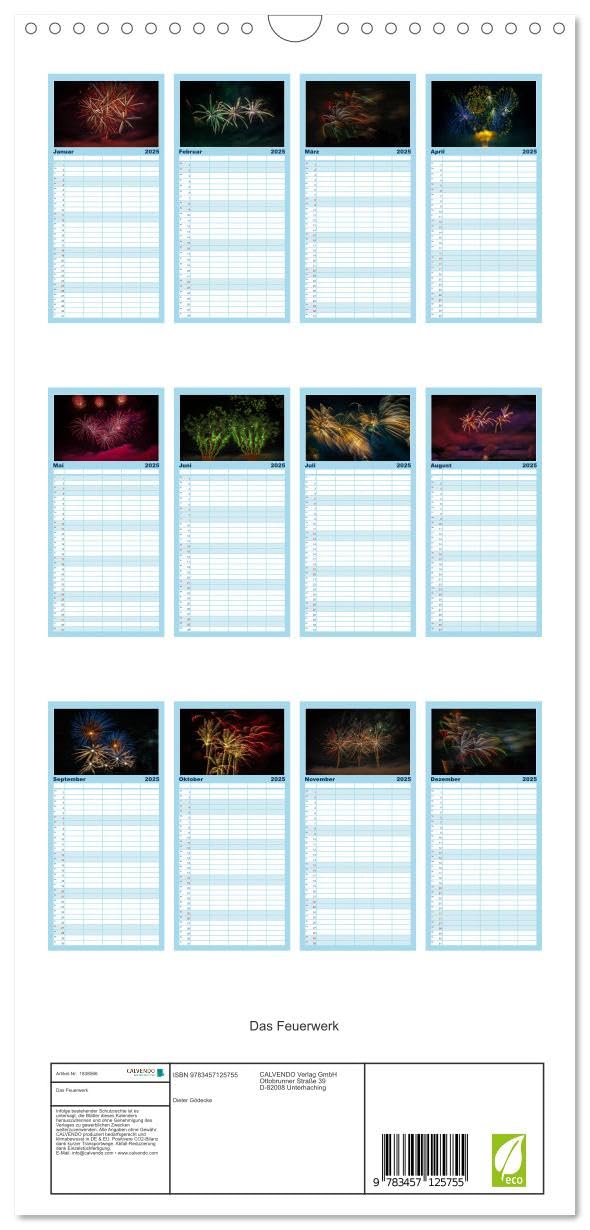 Familienplaner 2025 - Das Feuerwerk mit 5 Spalten (Wandkalender, 21 cm x 45 cm), CALVENDO: Lichtmalerei (CALVENDO Spass)
