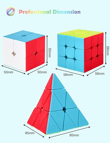 Vista 2 de ROXENDA Juego de cubos de velocidad, cubo mágico de 2 x 2 x 2, 3 x 3 x 3 pulgadas, cubo de rompecabezas liso (sin cosquilla)