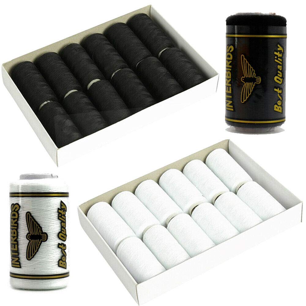 Black & White Sewing/Machine Thread/Overlocker - 120s Spun Polyester - Overlock - 1000YD Spool/Cop/Reel Interbird (White, 1 Spool)