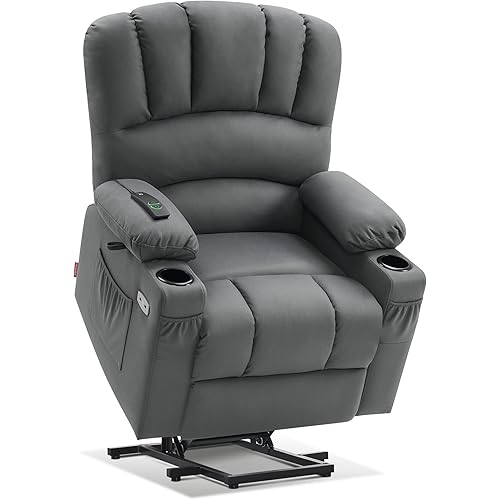 MCombo Electric Power Lift Recliner Chair Sofa with Massage and Heat for Elderly, Extended Footrest, Hand Remote Control, Cup Holders, USB Ports, 2 Side Pockets, Fabric 7095