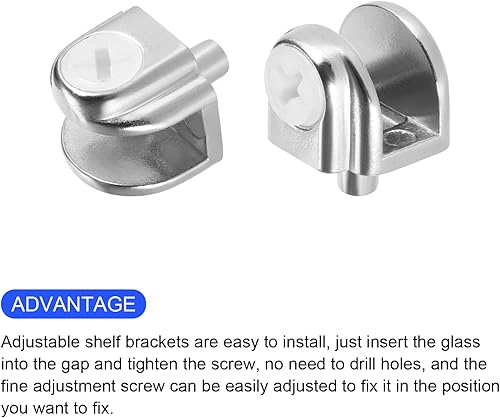 Miniatura 4 de METALLIXITY Soporte de estante de vidrio (para 0.197-0.315 in de grosor), 4 piezas, clips de vidrio ajustables de aleación de zinc, soporte de