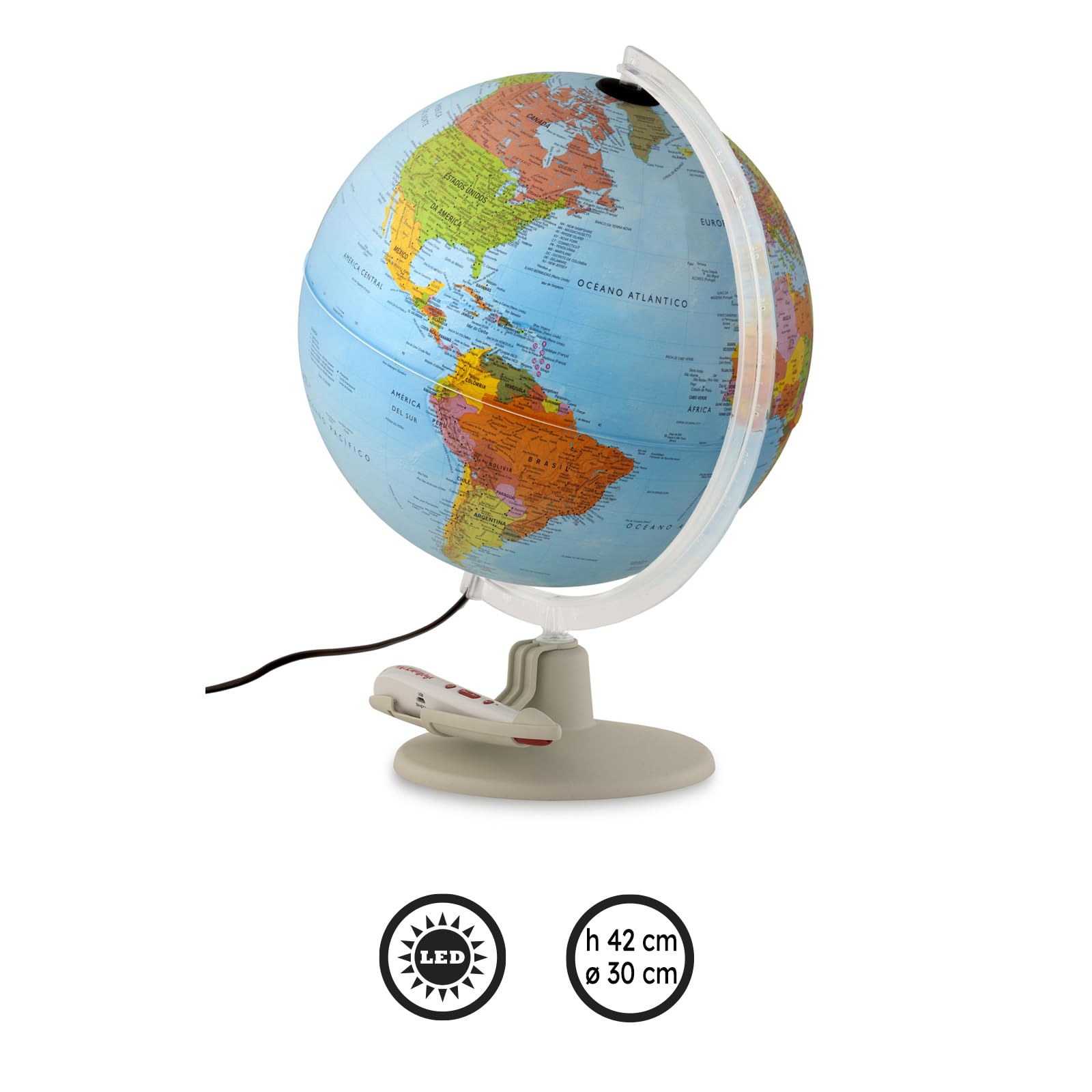 Tecnodidattica - Parlamondo | Globo Terráqueo Interactivo para Niños y Jóvenes | Globo Luminoso y Giratorio | Bolígrafo de Música con Audio | 6 Idiomas | Cartografía Política | Diámetro de 30 cm
