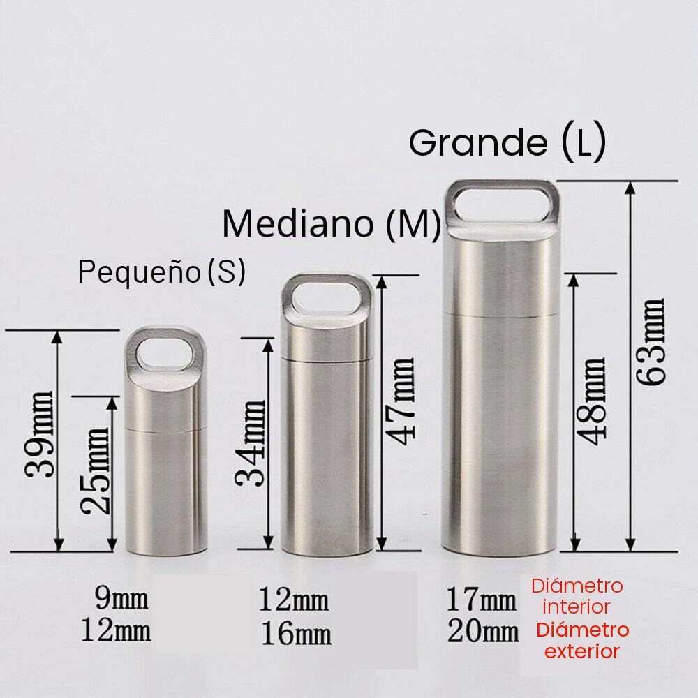 Pastillero impermeable de bolsillo pequeño, de metal, portátil, pastillero de viaje para llavero, pastillero, plateado, grande