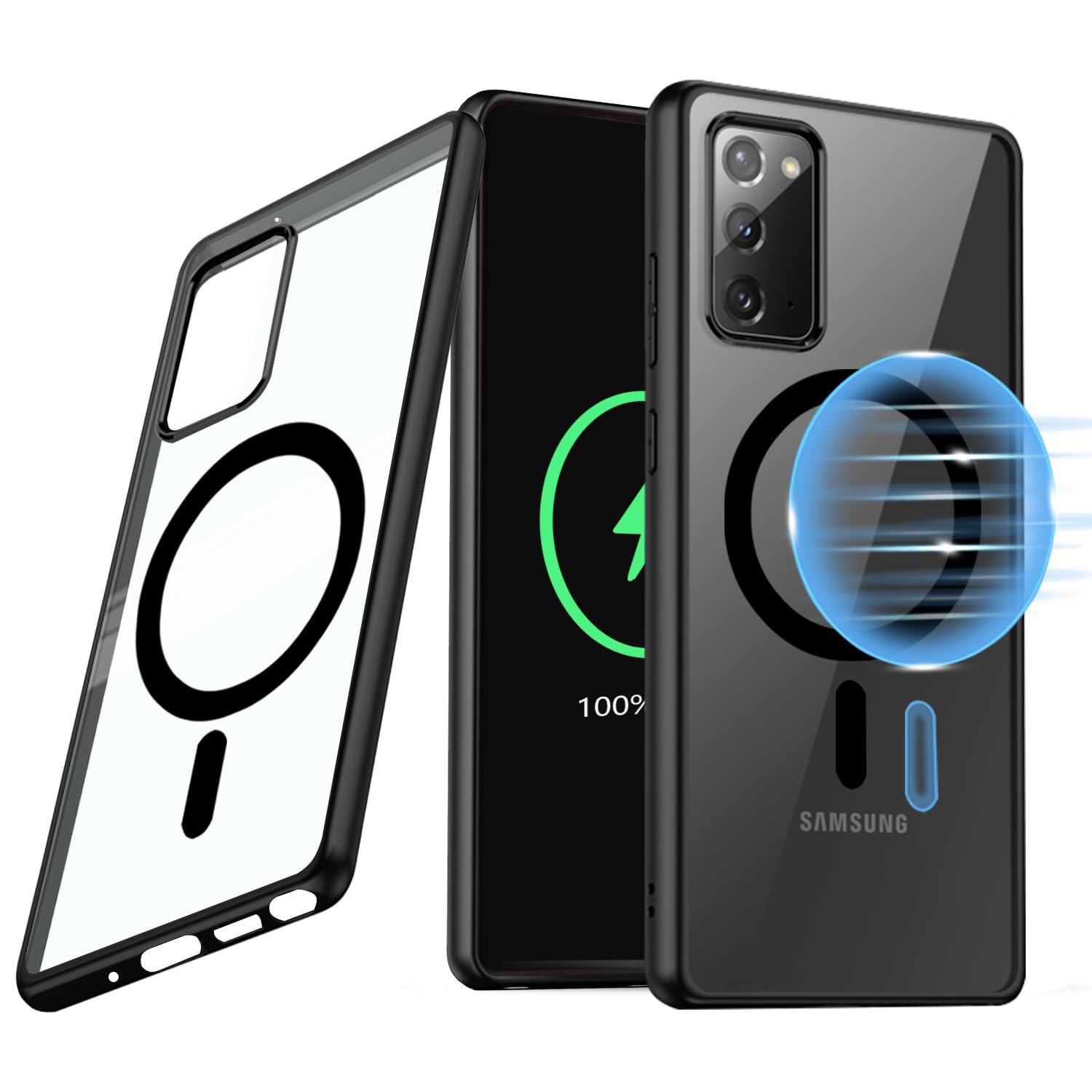 Guizzcg for Samsung Galaxy Note 20 Magnetic Case (6.7-inch) - [Compatible with Magsafe] Soft TPU Bumper + Clear Back Slim Shockproof Drop Protection - Black