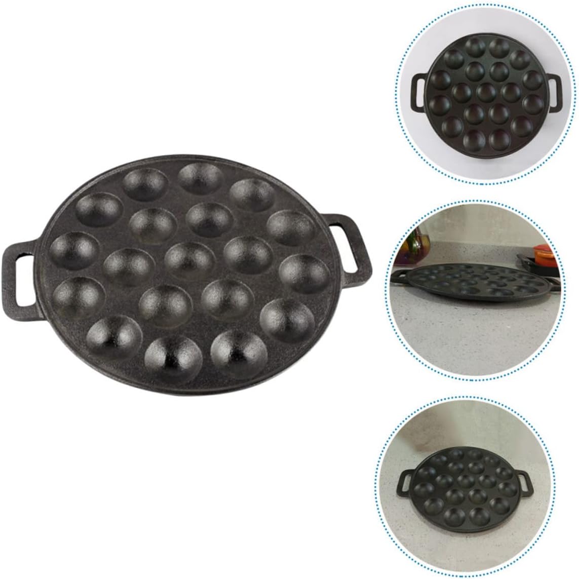 KICHOUSE 19holes Cast and Escargot Baking Tray Nonstick Iron Dish for Octopus Snails and Meatballs for Home Kitchen Restaurants and Western Food Stores