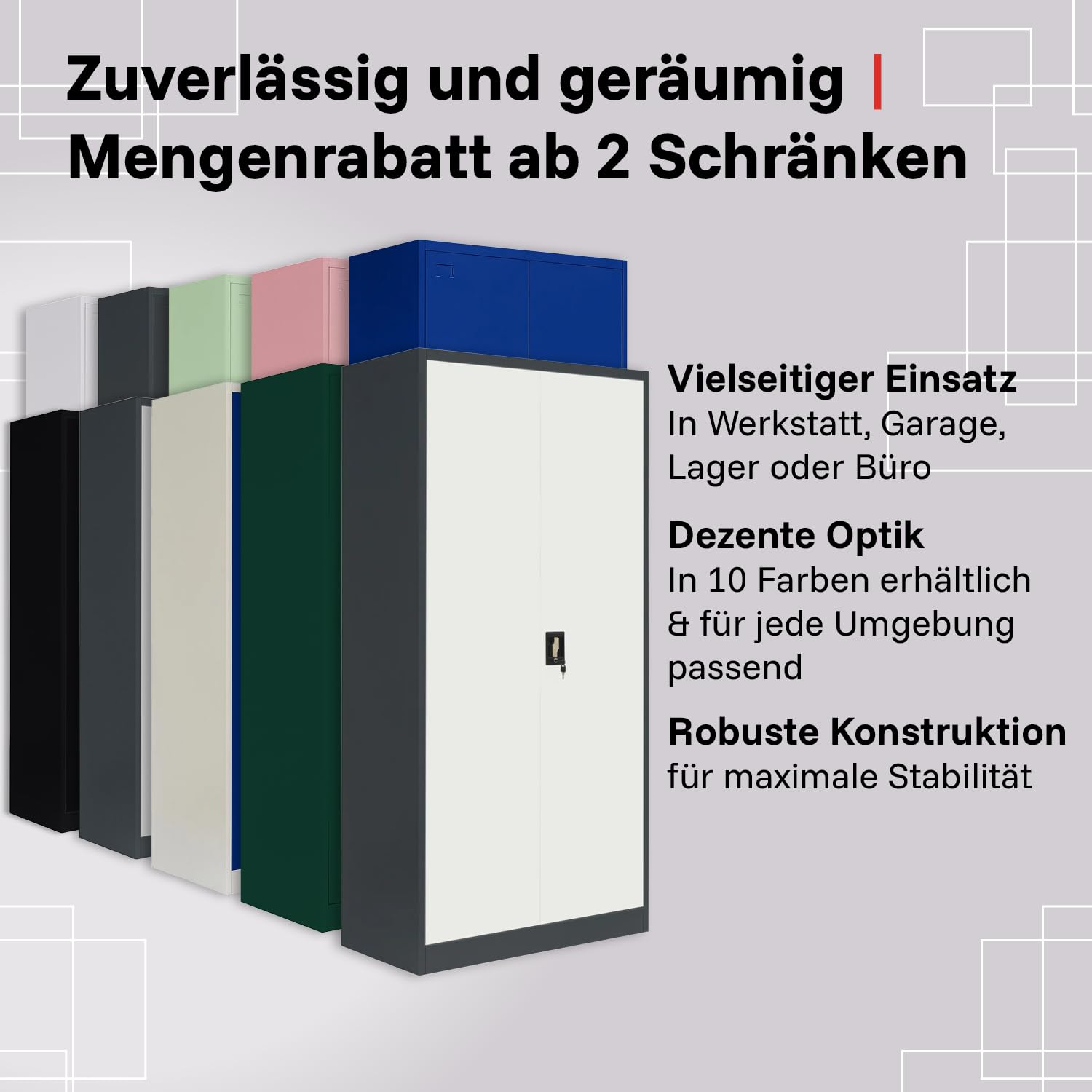 LagerZwei Mehrzweckschrank 185x90x40cm I Metallschrank, 4 Fachböden I Aktenschrank, abschließbar I Robuster Allzweckschrank als Werkstattschrank & Büroschrank I Stahlschrank blau-weiß