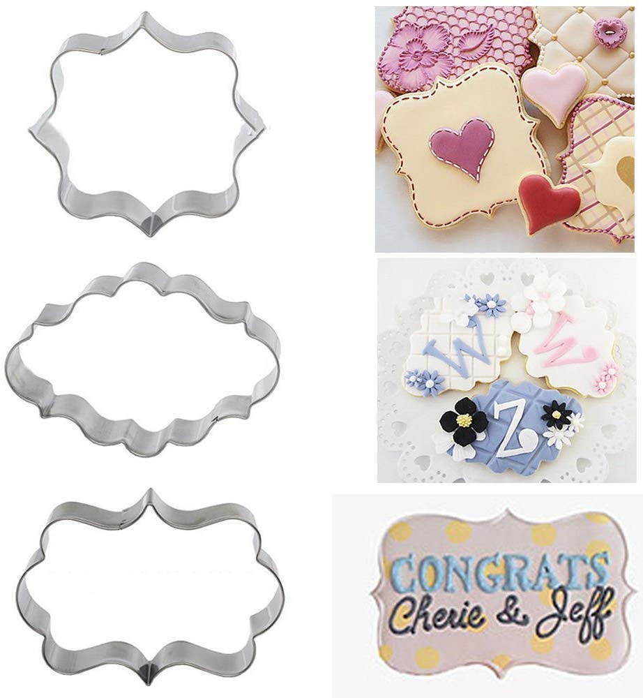 RKPM HOMES Cookie Cutters Set, 3 Pieces Stainless Steel Plaque Frame Pastry Biscuit Cookie Cutter Kit Fondant Cutter for Chocolate Candy Cake Decor