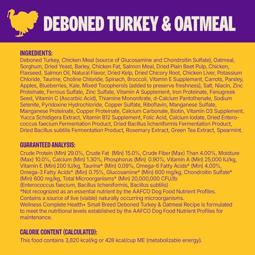 Wellness Complete Health+ Small Breed Adult Dry Dog Food with Freeze Dried Wellbites, Wholesome Grain Kibble+, Natural, Turkey and Oatmeal Recipe, 3.75 lb Bag - image 6