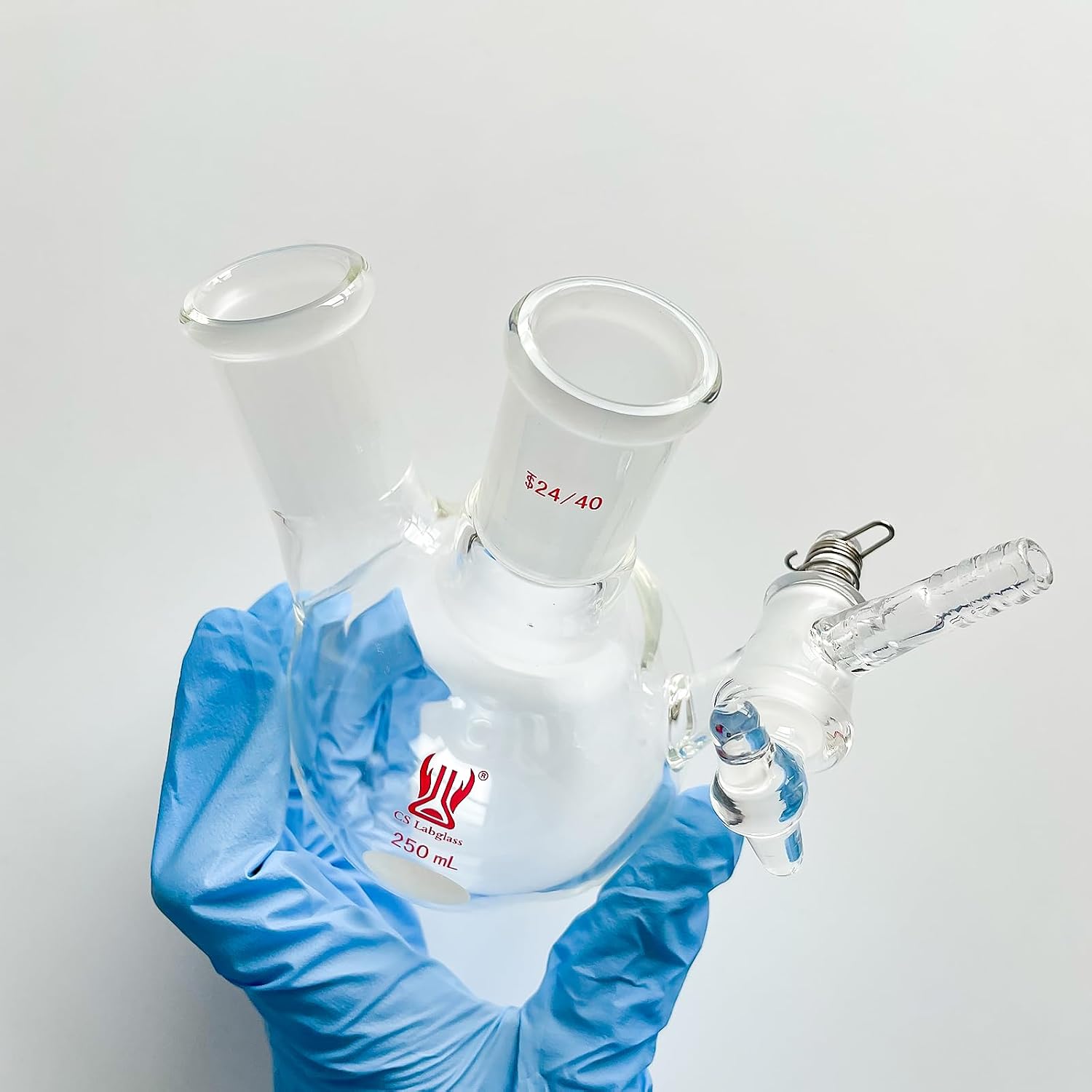 250ml 2-Neck Reaction Flask, Borosilicate Glass 2-Neck Round Botthom Schlenk Flask with Glass Stopcock and 24/40 Joints, Lab Glassware