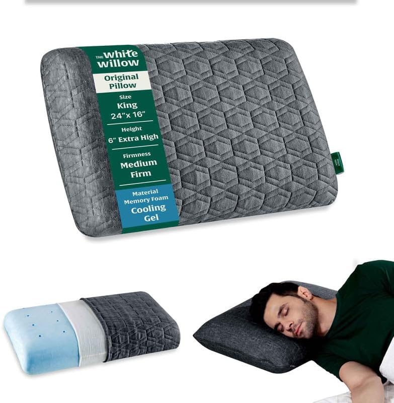 Memory Foam Pillow for Neck & Shoulder Pain Relief-Cool Gel-Cervical Pillow for Sleeping-Orthopedic Bed Pillow for Back & Side Sleepers-Medium Firm- Extra Thick King Size-6" H-Grey