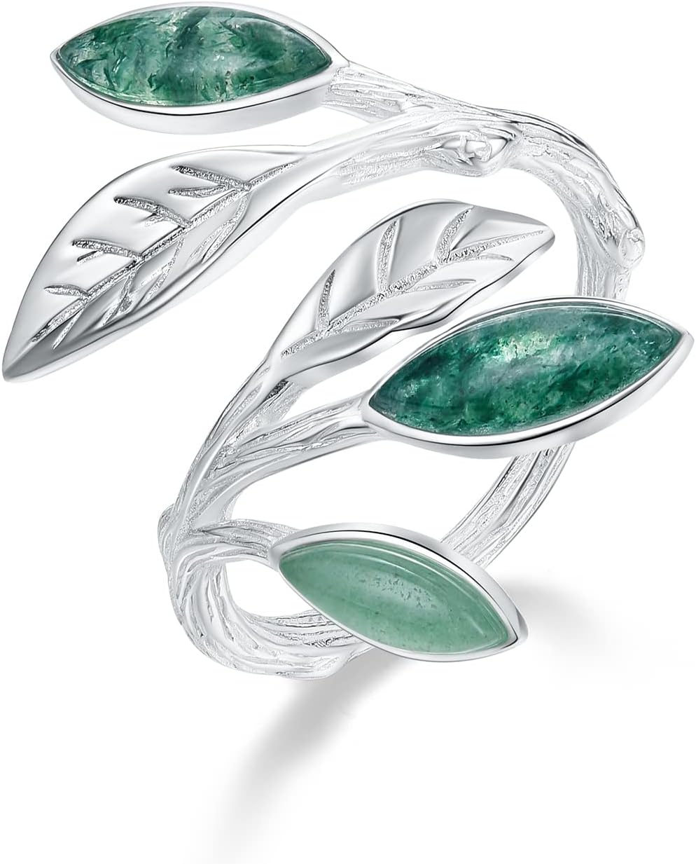 Silver Marquise Shape Jade Aventurine Open Leaf Ring Olive Leaf Ring Handmade Jewelry Unique Gifts for Women Mother Mom Wife