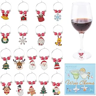 SUNNYCLUE 18 stycken julmugghängare, vinglas, etiketter, silver | Emaljerad röd med julmotiv klocka snögubbe vintersnö dryckesmärkning för glasburkar för provsmakning